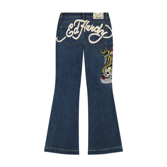 Ed Hardy Denim - Ed Hardy NYC EAGLE SLIM FLARE Embroidery JEANS size 34 Y2k